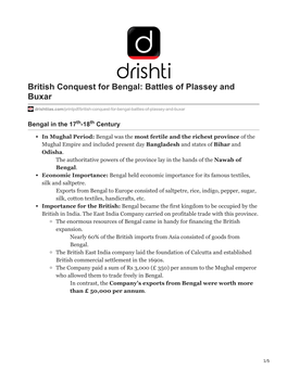 British Conquest for Bengal: Battles of Plassey and Buxar