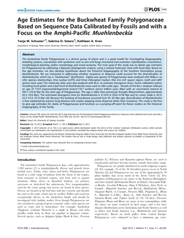 Age Estimates for the Buckwheat Family Polygonaceae Based on Sequence Data Calibrated by Fossils and with a Focus on the Amphi-Pacific Muehlenbeckia