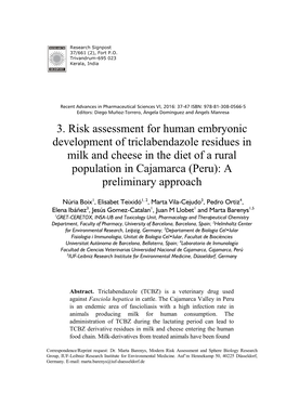 3. Risk Assessment for Human Embryonic Development Of