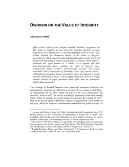 Dworkin on the Value of Integrity