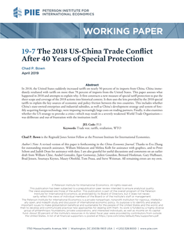 Working Paper 19-7: the 2018 US-China Trade Conflict After 40