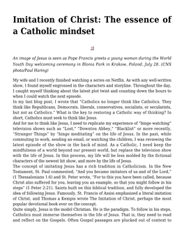 Imitation of Christ: the Essence of a Catholic Mindset