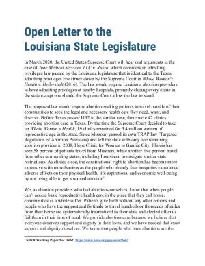 Open Letter to the Louisiana State Legislature