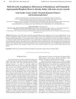 Moth Diversity of Shendurney and Ponmudi