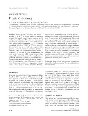PROTEIN C DEFICIENCY 1215 Adulthood and a Large Number of Children and Adults with Protein C Mutations [6,13]