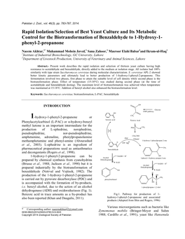 Rapid Isolation/Selection of Best Yeast Culture and Its Metabolic Control for the Biotransformation of Benzaldehyde to 1-Hydroxy-1- Phenyl-2-Propanone