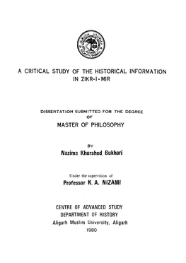 A Critical Study of the Historical Information in Zikr-I-Mir