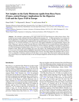 New Insights on the Early Pleistocene Equids from Roca-Neyra (France, Central Europe): Implications for the Hipparion LAD and the Equus FAD in Europe