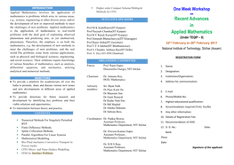 One-Week Workshop on "Recent Advances in Applied Mathematics"