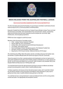 Media Release from the Australian Football League