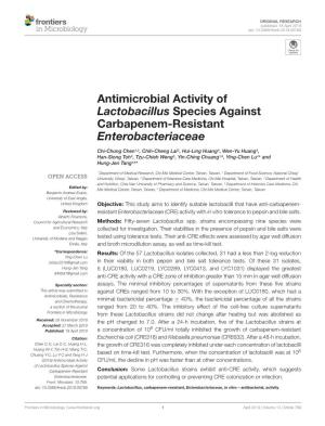 Antimicrobial Activity of Lactobacillus Species Against Carbapenem-Resistant Enterobacteriaceae