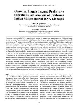 Genetics, Linguistics, and Prehistoric Migrations: an Analysis of California Indian Mitochondrial DNA Lineages