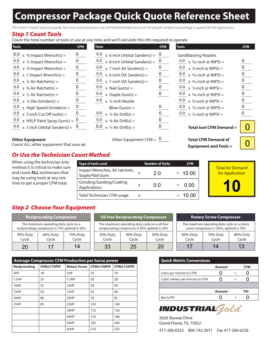 Compressor Package Quick Quote Reference Sheet This Sheet Is Meant Only As a Guide