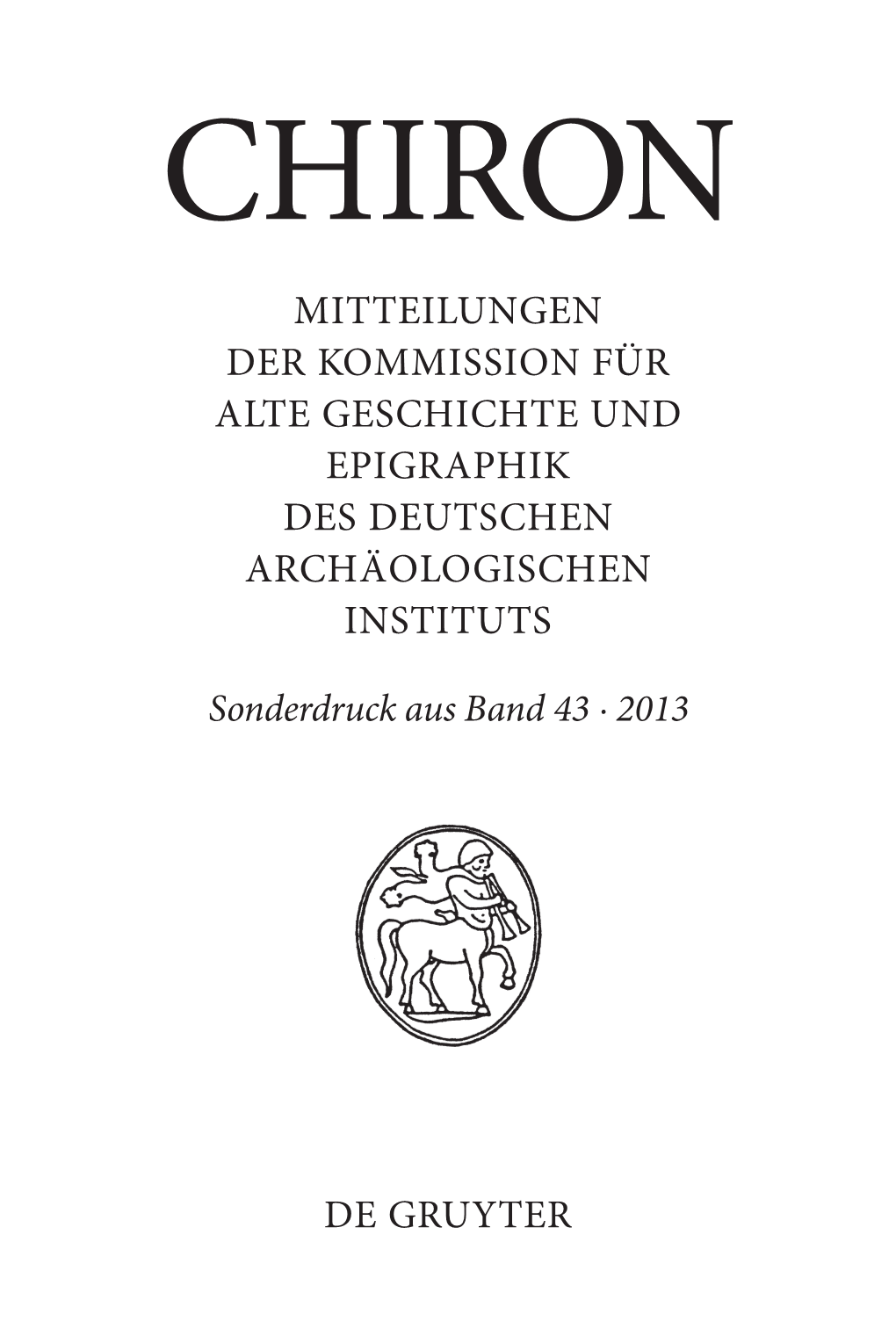 Mitteilungen Der Kommission Für Alte Geschichte Und Epigraphik Des Deutschen Archäologischen Instituts De Gruyter