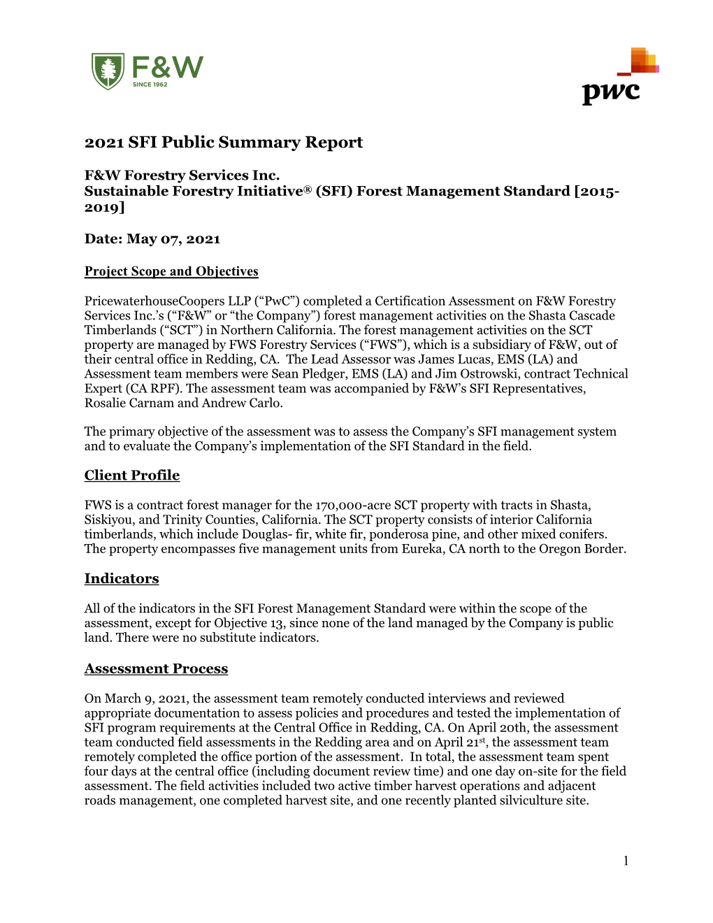 2021 SFI Public Summary Report