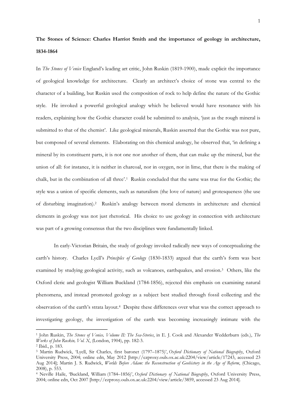 1 the Stones of Science: Charles Harriot Smith and the Importance of Geology in Architecture, 1834-1864 in the Stones of Venice