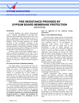 Fire Resistance Provided by Gypsum Board Membrane Protection (Ga-610-02)