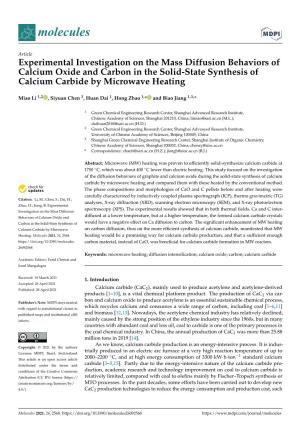 Experimental Investigation on the Mass Diffusion Behaviors of Calcium Oxide and Carbon in the Solid-State Synthesis of Calcium Carbide by Microwave Heating