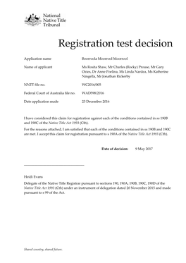 Registration Test Decision