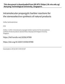Intramolecular Propargylic Barbier Reactions for the Stereoselective Synthesis of Natural Products