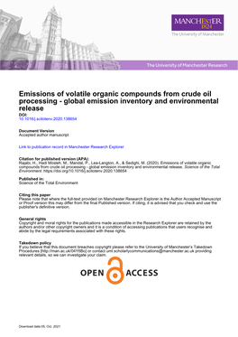 Emissions of Volatile Organic Compounds from Crude Oil Processing - Global Emission Inventory and Environmental Release DOI: 10.1016/J.Scitotenv.2020.138654