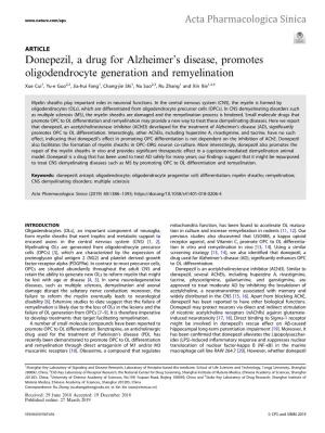 Donepezil, a Drug for Alzheimerâ€™S Disease, Promotes Oligodendrocyte