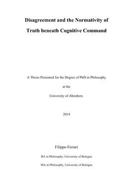 Disagreement and the Normativity of Truth Beneath Cognitive Command