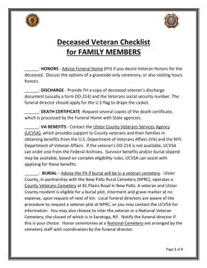 Deceased Veteran Checklist for FAMILY MEMBERS