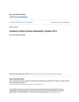 Academic Affairs Division Newsletter, October 2014
