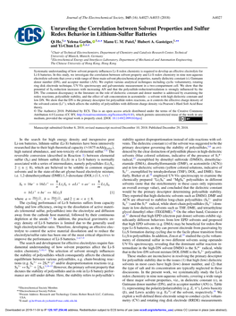 Unraveling the Correlation Between Solvent Properties and Sulfur Redox Behavior in Lithium-Sulfur Batteries Qi He,1,Z Yelena Gorlin, 1,A,∗ Manu U