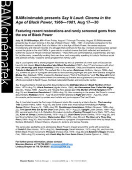 Bamcinématek Presents Say It Loud: Cinema in the Age of Black Power, 1966—1981, Aug 17—30