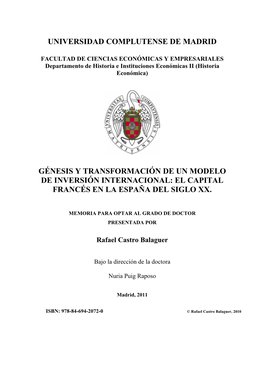 Génesis Y Transformación De Un Modelo De Inversión Internacional: El Capital Francés En La España Del Siglo Xx