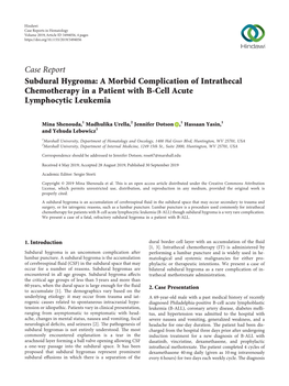 Subdural Hygroma: a Morbid Complication of Intrathecal Chemotherapy in a Patient with B-Cell Acute Lymphocytic Leukemia