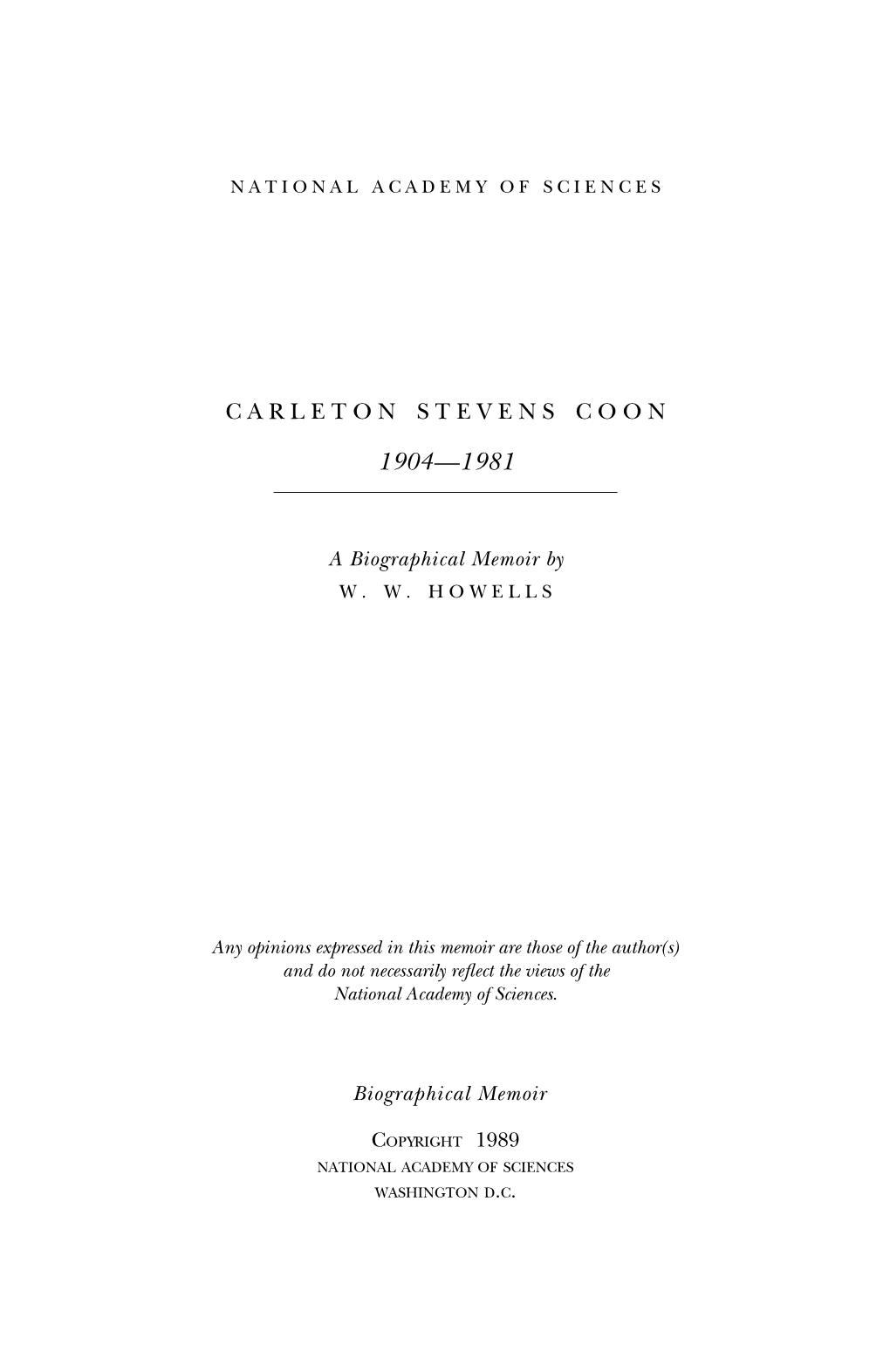 CARLETON STEVENS COON June 23, 1904-June 3, 1981