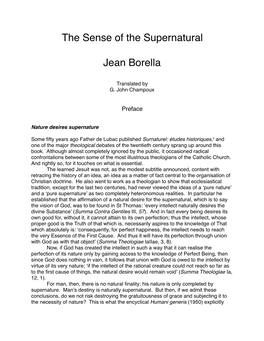 The Sense of the Supernatural Jean Borella