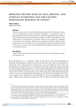 Past, Present, and Conflict in Rwanda and the Eastern Democratic Republic of Congo*