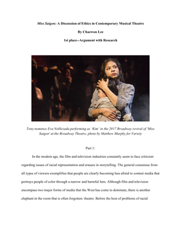 Miss Saigon: a Discussion of Ethics in Contemporary Musical Theatre ​ by Chaewon Lee