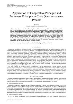Application of Cooperative Principle and Politeness Principle in Class Question-Answer Process