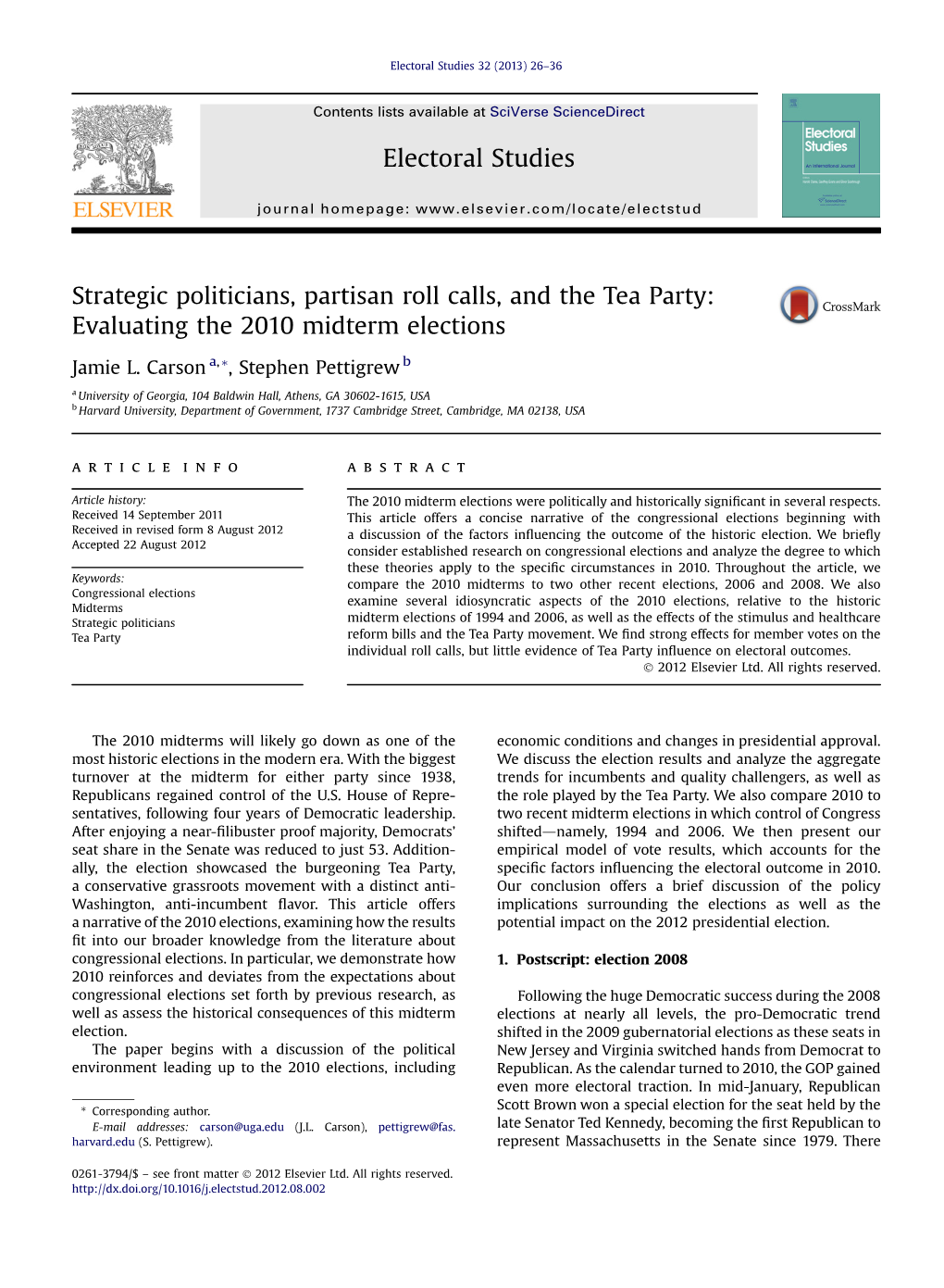 Strategic Politicians, Partisan Roll Calls, and the Tea Party: Evaluating the 2010 Midterm Elections