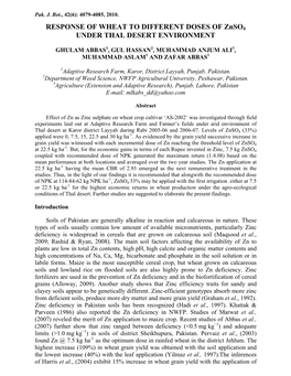 RESPONSE of WHEAT to DIFFERENT DOSES of Znso4 UNDER THAL DESERT ENVIRONMENT