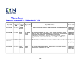 EXIM Bank FOIA Log, 2014-June 30, 2021