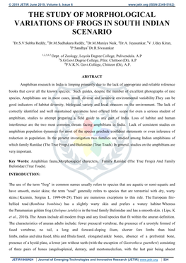 The Study of Morphological Variations of Frogs in South Indian Scenario