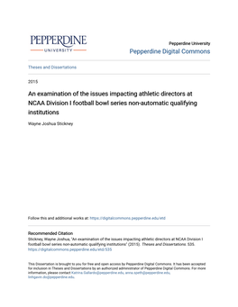 An Examination of the Issues Impacting Athletic Directors at NCAA Division I Football Bowl Series Non-Automatic Qualifying Institutions