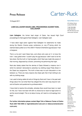 Liam Gallagher Issues Libel Proceedings Against Noel Gallagher