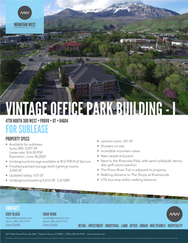 Vintage Office Park Building - I 4778 North 300 West • Provo • Ut • 84604 for Sublease