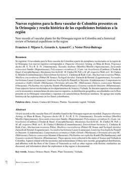 Nuevos Registros Para La Flora Vascular De Colombia Presentes En La