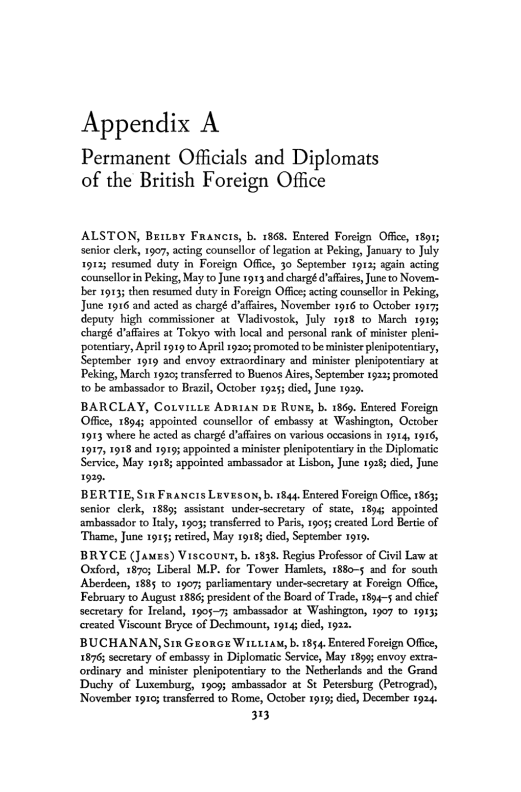 Appendix a Permanent Officials and Diplomats of the British Foreign Office