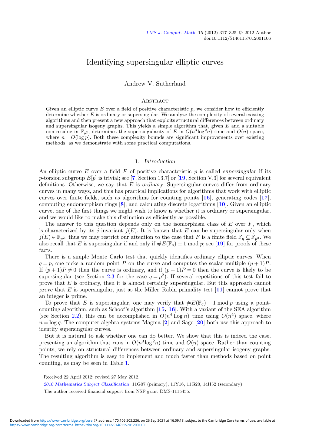 Identifying Supersingular Elliptic Curves