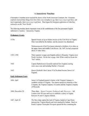 Jamestown Timeline