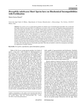 Drosophila Subobscura Short Sperm Have No Biochemical Incompatibilities with Fertilization Maria Enrica Pasini*